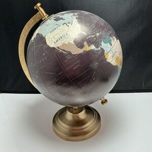 8" World Globe Gold Metal‎ Stand Desk Office Decor Dark Ocean